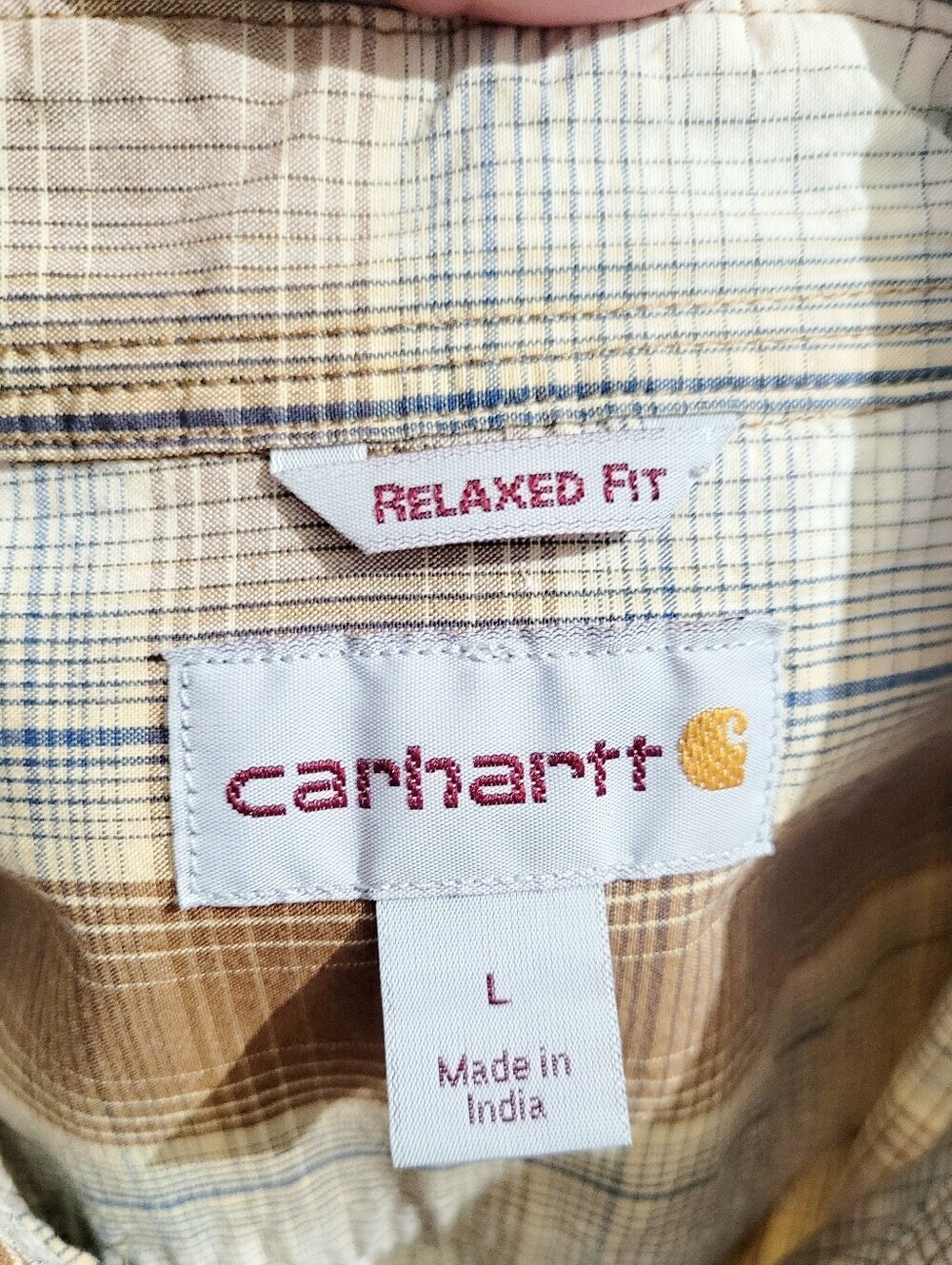 Carhartt Relaxed Fit Plaid Button Front Shirt Mens Size Large Short Sleeve Beige - Picture 4 of 8